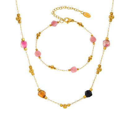 B廠【TXP237】切面瑪瑙手工鏈條不銹鋼甜美輕奢項鍊手鍊ins風小眾套裝女 25.03-4