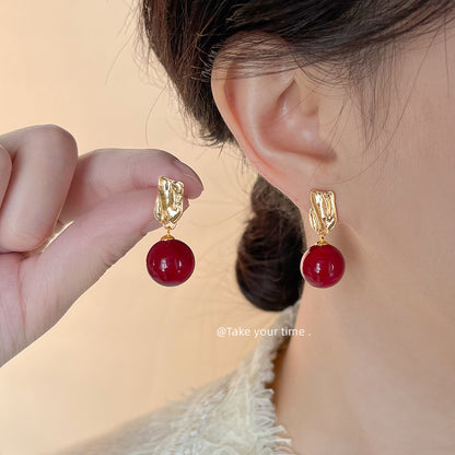 A廠【4976】新年大吉！安可拉紅珍珠耳環藝術復古高級感幾何圓形耳環貨源 25.01-1