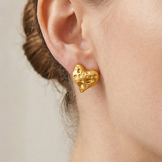 B廠【F030】跨國時尚輕奢小桃心錘紋耳環歐美ins簡約設計耳飾不鏽鋼鍍18k真金
 26.02-1