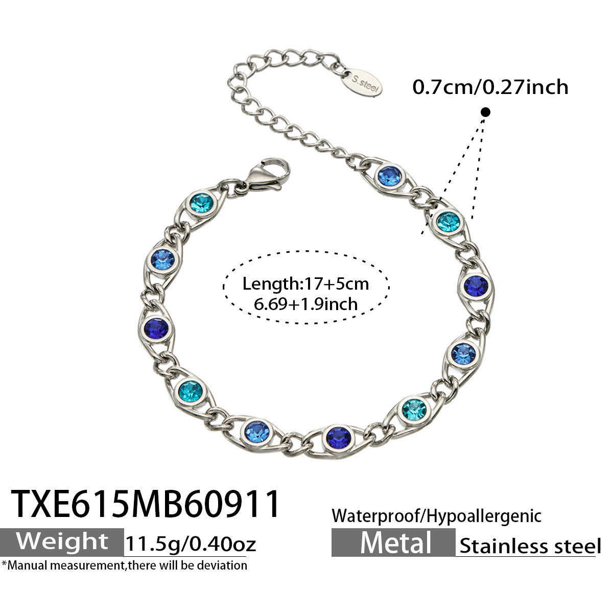 B廠【TXP615】歐美流行多巴胺高級感彩色鋯石不銹鋼手鍊項鍊不掉色時尚女鎖骨鏈
 26.09-3