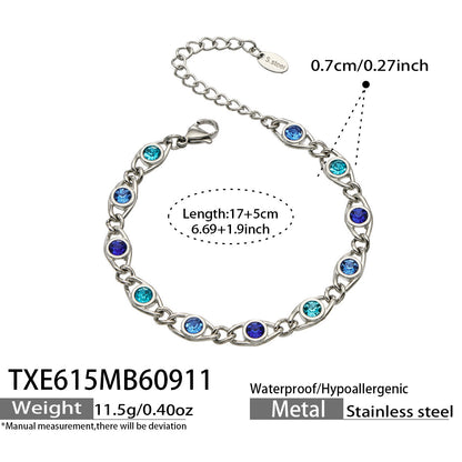 B廠【TXP615】歐美流行多巴胺高級感彩色鋯石不銹鋼手鍊項鍊不掉色時尚女鎖骨鏈
 26.09-3