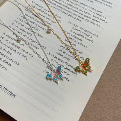 E廠【DQ0599N】S925純銀彩色琺瑯蝴蝶項鍊女小眾精緻高級感漸層蝴蝶鎖骨鏈潮
 25.09-1