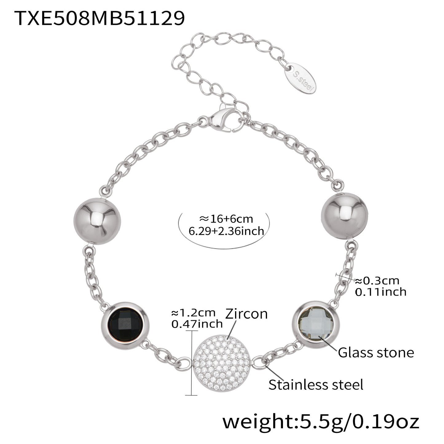 B廠【TXE508】不鏽鋼滿鑽鋯石切面包邊玻璃石手鍊耳環鍍18k真金首飾組不掉色
 25.12-1