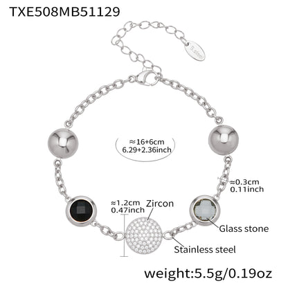 B廠【TXE508】不鏽鋼滿鑽鋯石切面包邊玻璃石手鍊耳環鍍18k真金首飾組不掉色
 25.12-1