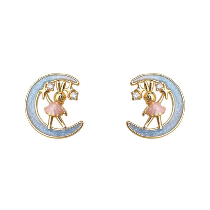 A廠【6661】月兔原創設計師925銀針微鑲鋯石手工彩繪電鍍14K清新甜美耳飾耳環
 25.08-5