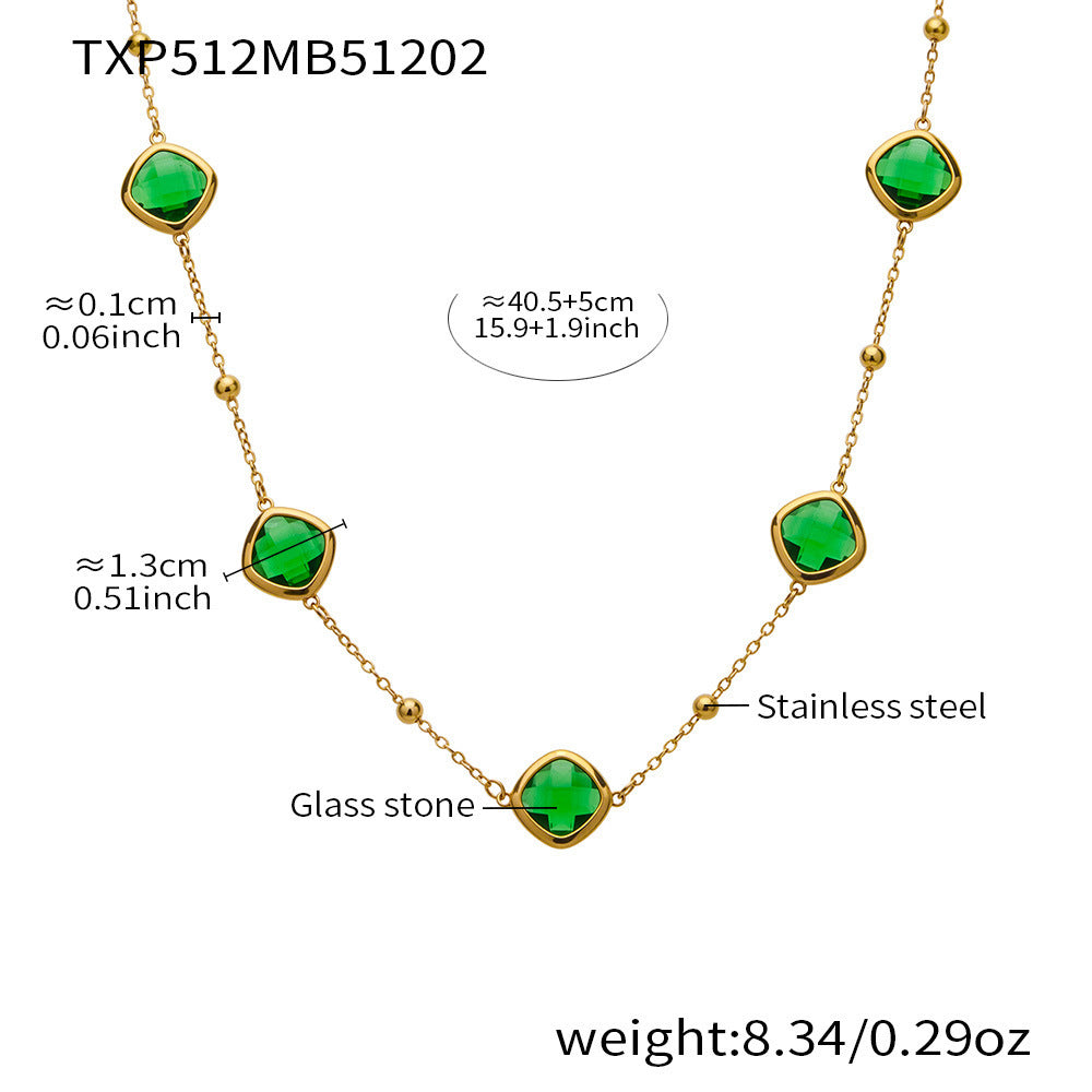B廠【TXP512】不銹鋼正方形切面玻璃石手鍊項鍊耳環套裝歐美風潮酷氣質珠寶首飾
 25.12-2