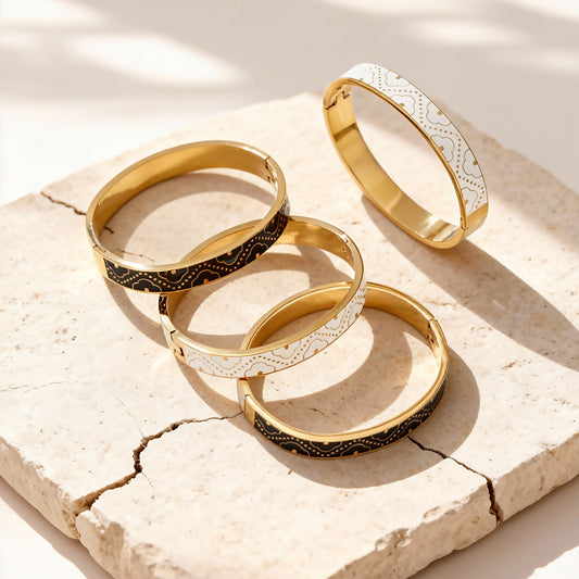 B廠【Z528】不鏽鋼琺瑯彩釉卡扣滴油手鐲鍍18k金百搭精美抽象派撞色拼接手鐲
 25.12-3