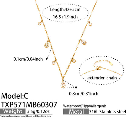 B廠【TXE571】歐美小眾五葉花鋯石小鑽DIY多吊墜項鍊手鍊不銹鋼鏈條鍍18k金套裝
 26.03-3
