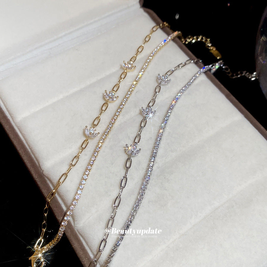 A廠【HB4880】18k真金電鍍雙層鋯石花朵手鍊韓系ins優雅手環輕奢高級感氣質手飾
 25.11-1