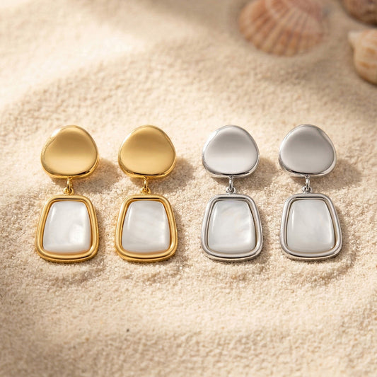 B廠【F1388】歐美316L不鏽鋼搭配貝母高階設計耳環小眾設計潮流耳環不鏽鋼鍍金
 26.03-3