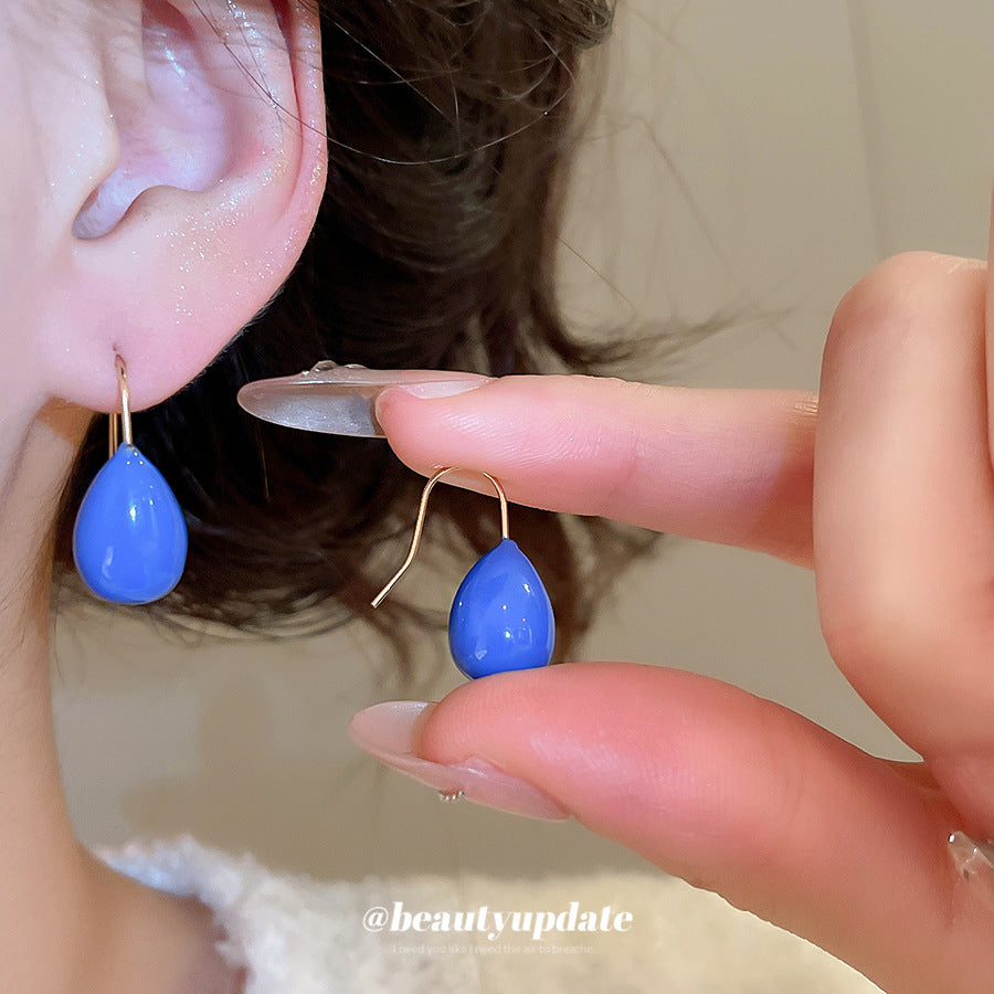 A廠【HE21092】新款藍色滴油水滴耳鉤復古小眾設計感耳環輕奢高級感通勤耳環
 25.10-5