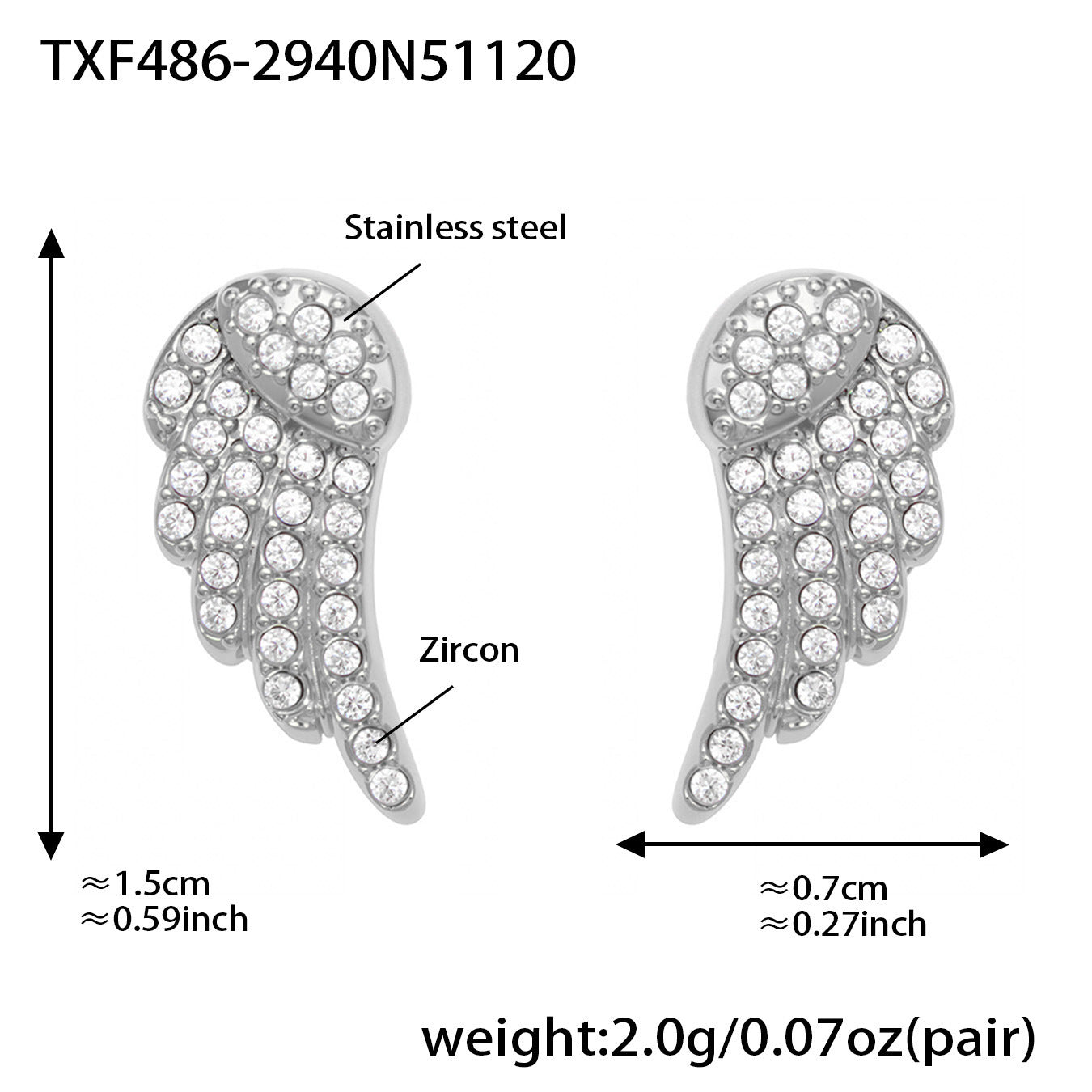 B廠【TXP486】超閃5A鋯石小翅膀造型手鍊項鍊耳環戒指組不鏽鋼鍍18k金
 25.11-4