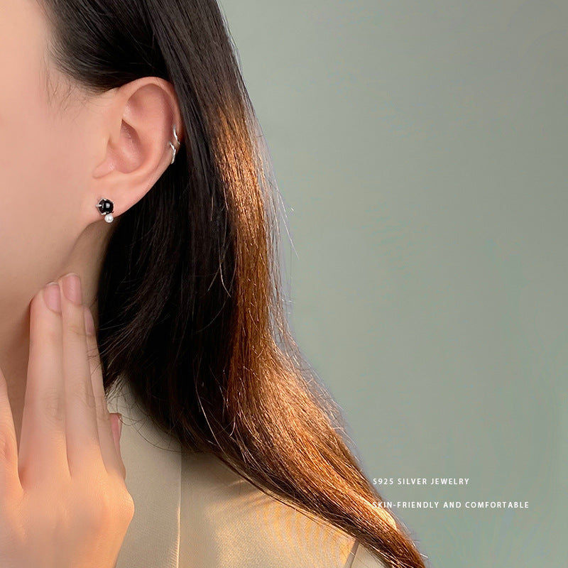 E廠【YC9878E】S925純銀精美虎眼石黑瑪瑙珍珠耳環女時尚新款高級感耳飾 24.04-3
