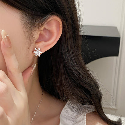 E廠【DQ11382E】S925純銀簡約氣質雪花耳環女ins冷淡風閃鋯精緻耳飾
 25.10-2