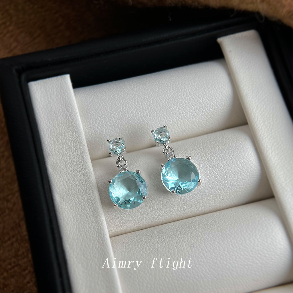 A廠【7053】海藍色時尚高級感清新甜美鋯石耳環幾何簡約通勤飾品耳飾
 25.11-4