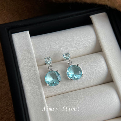 A廠【7053】海藍色時尚高級感清新甜美鋯石耳環幾何簡約通勤飾品耳飾
 25.11-4