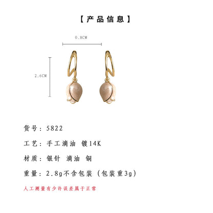 A廠【5822】夏季甜美油畫鬱金香925銀針鍍14K滴釉粉紅少女心耳飾耳環 25.04-1