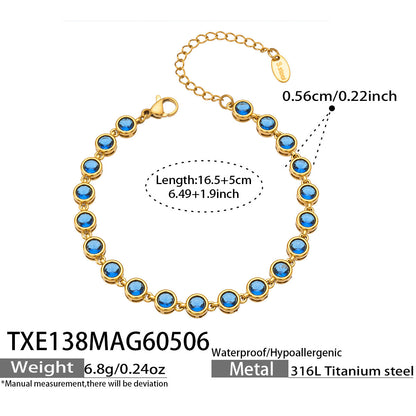 B廠【TXP138】chic奢華5A圓彩鋯石拼接項鍊手鍊套組不鏽鋼鍍18k金精緻時尚飾品
 26.05-2