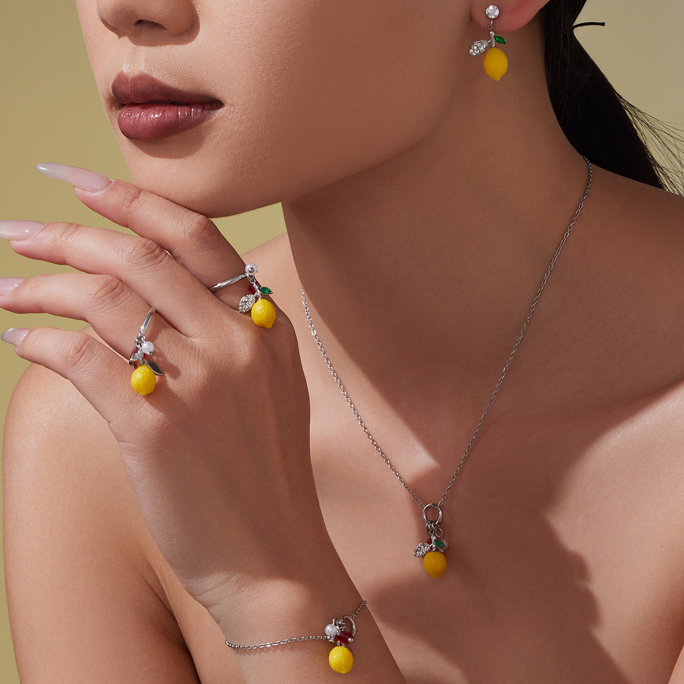 B廠【TXP429】檸檬吊墜5A鋯石耳環項鍊套裝歐美時尚百搭個性氣質水果首飾
 25.10-3