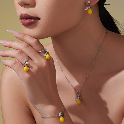 B廠【TXP429】檸檬吊墜5A鋯石耳環項鍊套裝歐美時尚百搭個性氣質水果首飾
 25.10-3