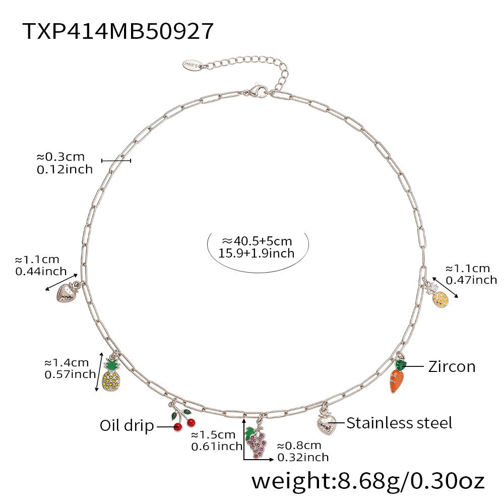 B廠【TXP414】水果系列鑲嵌鋯石多吊墜歐美風項鍊手鍊腳鍊套裝不銹鋼材質
 25.10-1