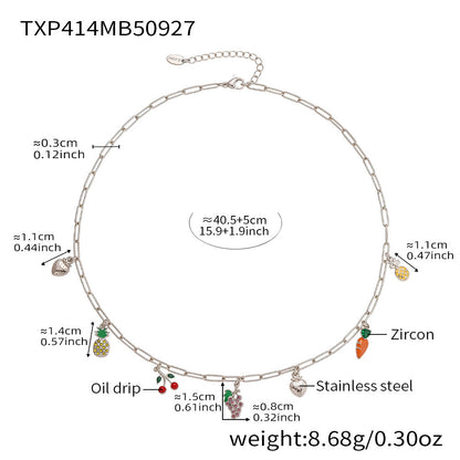 B廠【TXP414】水果系列鑲嵌鋯石多吊墜歐美風項鍊手鍊腳鍊套裝不銹鋼材質
 25.10-1