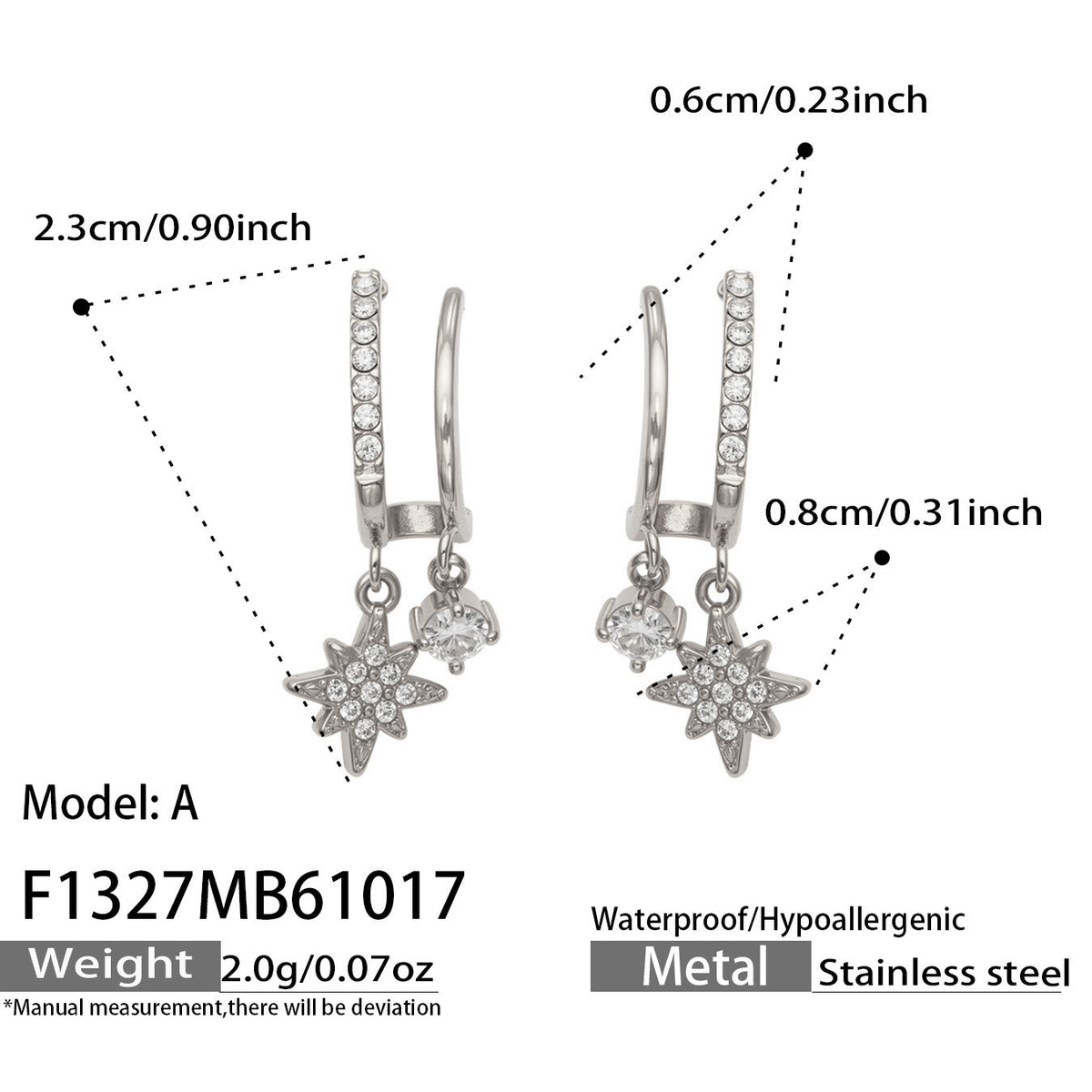 B廠【F857】幾何四瓣花愛心鑲锆石耳墜不鏽鋼耳環組
 26.10-4