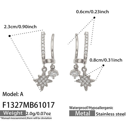 B廠【F857】幾何四瓣花愛心鑲锆石耳墜不鏽鋼耳環組
 26.10-4