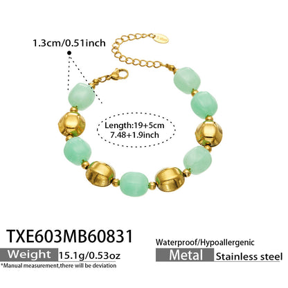 B廠【TXP603】歐美輕奢風不銹鋼金珠復古樹脂彩色手飾小眾手鍊項鍊女套裝飾品
 26.09-1