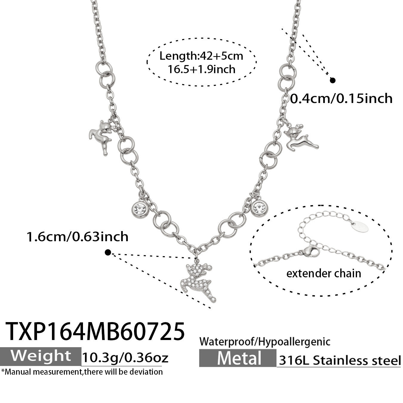 B廠【TXP164】新款小鹿配件微鑲鋯石吊墜項鍊手鍊不銹鋼鍍18k金 時尚女飾品套裝
 26.07-5