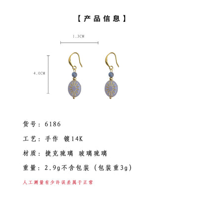 A廠【6186】文藝氣息中古風芒星琉璃幾何高級感氣質耳飾飾品新款耳環 25.06-1