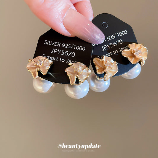 A廠【HE28949】鋯石花朵珍珠一款多戴耳環法式宮廷風耳環輕奢高級感耳墜耳飾
 25.10-4