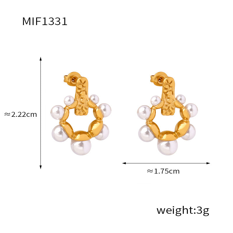 B廠【F1331】INS復古溫柔設計漸變仿珍珠耳扣高級感氣質精緻耳環鈦鋼鍍金耳飾 24.02-4