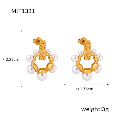 B廠【F1331】INS復古溫柔設計漸變仿珍珠耳扣高級感氣質精緻耳環鈦鋼鍍金耳飾 24.02-4