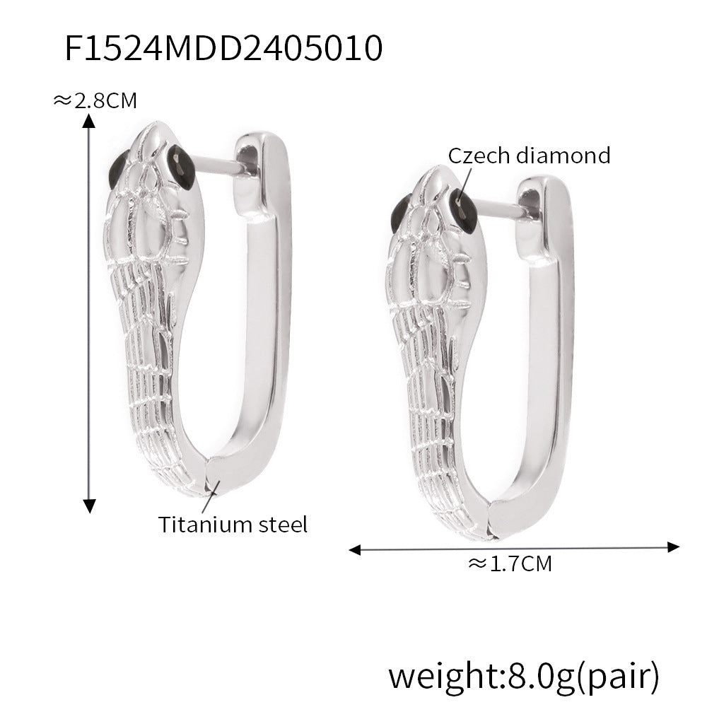 B廠【F1524】跨國歐美小眾設計蛇形耳飾時尚個性鈦鋼鍍金鑲鑽耳環網紅同款耳環 24.05-3