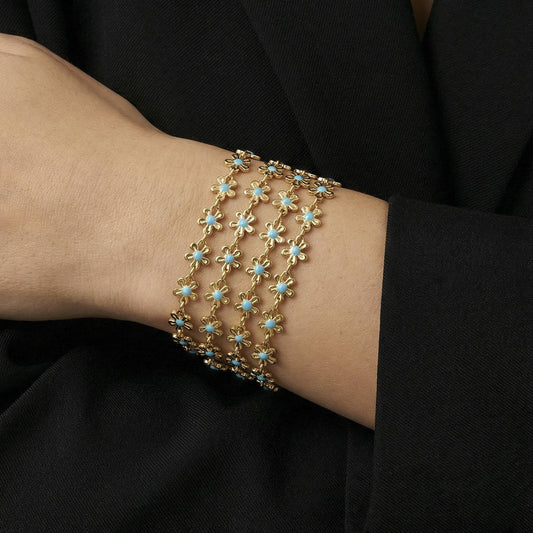 B廠【E012】跨境ins風個性花朵鏈藍色滴油手鍊小眾時尚設計感不鏽鋼鍍18k金
 26.02-1