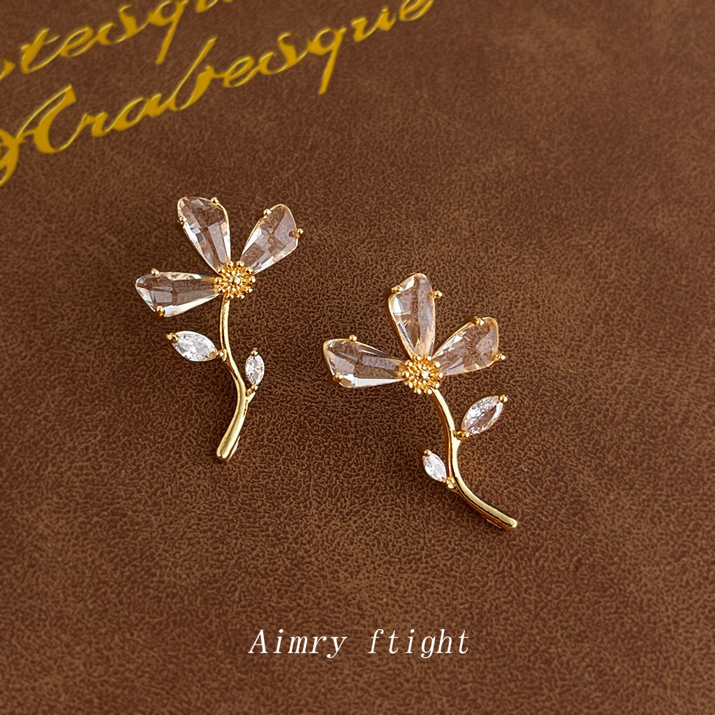 A廠【2730】超仙氣質鋯石花朵耳環女清新甜美高級感耳環時尚優雅耳飾
 25.12-1