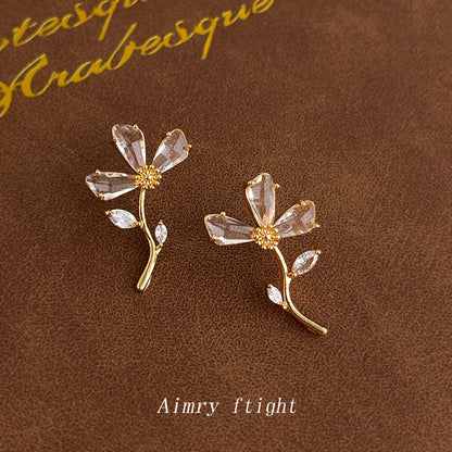 A廠【2730】超仙氣質鋯石花朵耳環女清新甜美高級感耳環時尚優雅耳飾
 25.12-1