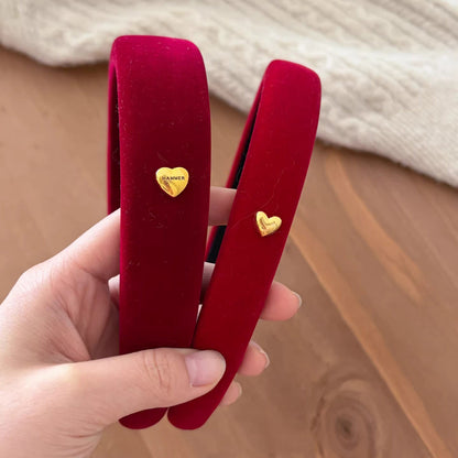 C廠【Y1065】酒紅色絲絨金標愛心髮箍女新年洋氣時尚壓髮頭箍洗臉氣質髮卡頭飾
 26.01-1「C廠-單筆結帳需滿，NT$500出貨(不含運費)」