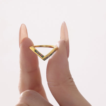 B廠【A984】V字鑲滿鑽5A鋯石側邊開口可調整不鏽鋼戒指女不掉色食指戒 25.02-3