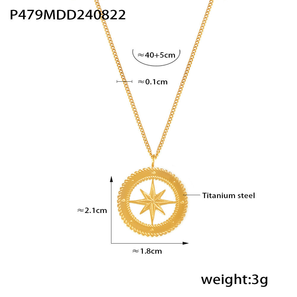 B廠【P134】法式輕奢大氣幾何方塊鏤空圓環八芒星鎖骨鏈鈦鋼鍍18K金女項鍊 24.08-5