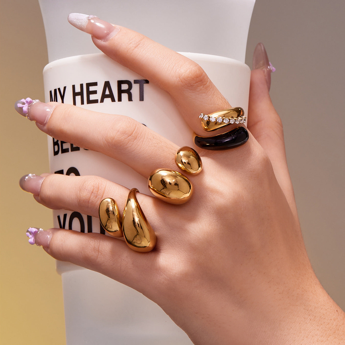 B廠【A656】跨境法式光面雙水滴開口戒指不鏽鋼鍍18k真金不掉色首飾
 25.11-2