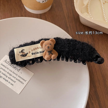 C廠【P56】韓國卡通小熊毛絨香蕉夾髮夾女2025新款可愛後腦勺高馬尾豎夾髮卡
 25.12-2「C廠-單筆結帳需滿，NT$500出貨(不含運費)」