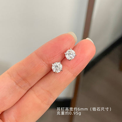 E廠【XDQ10096E】S999純銀四爪愛心閃鑽耳環女迷你小巧星星花鋯石百搭耳飾品
 26.01-2