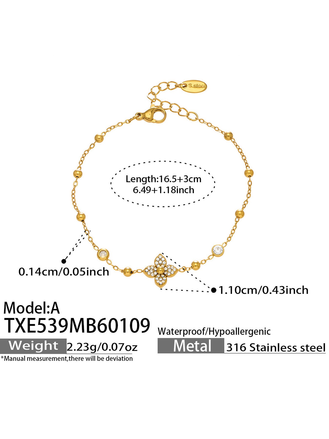 B廠【TXP539】歐美ins時尚5A鋯石花朵項鍊手鍊耳環戒指女士首飾組不銹鋼飾品
 26.01-2