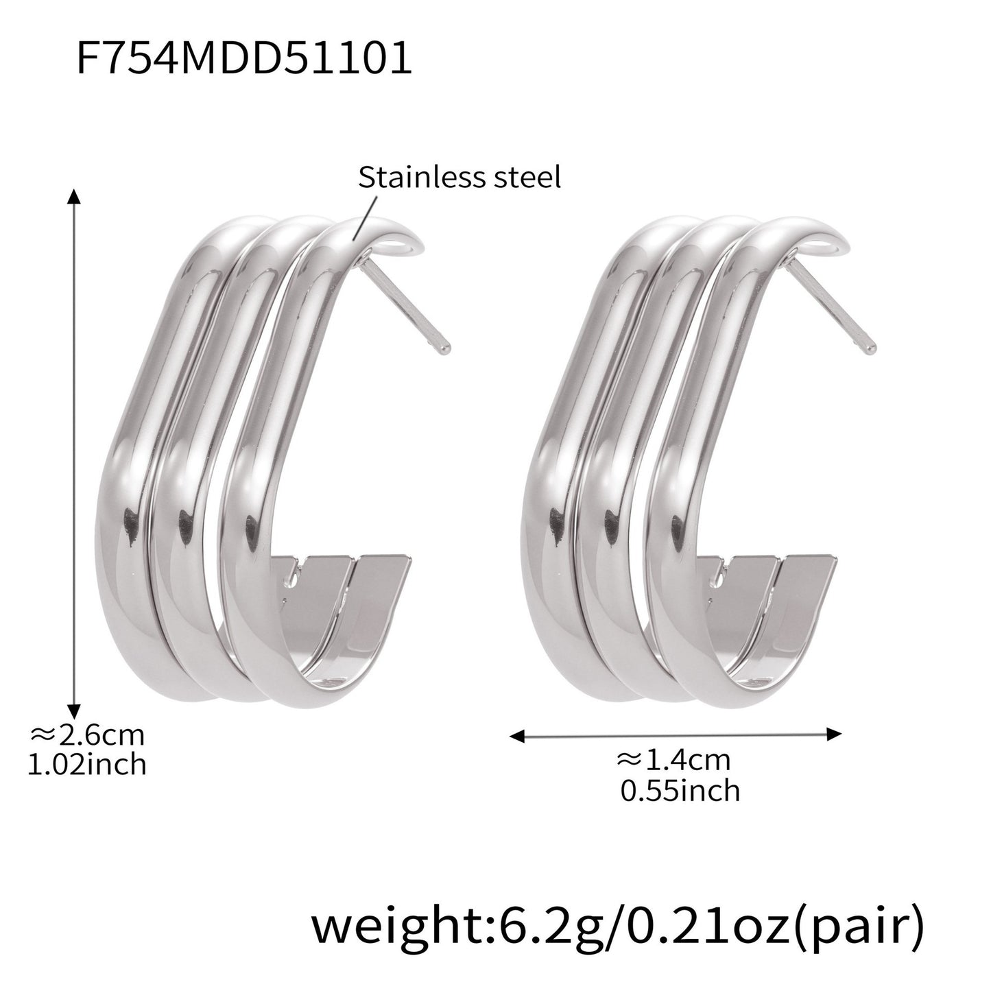 B廠【F753】ins風小眾設計三層愛心耳環不鏽鋼18k鍍金耳環不掉色耳飾
 25.11-1