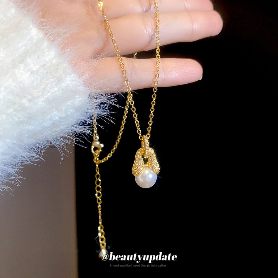 A廠【HN10520】18k真金電鍍鋯石珍珠吊墜項鍊精緻優雅氣質鎖骨鏈輕奢高級感頸鍊
 25.11-1