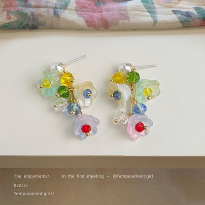 A廠【5551】清新甜美鈴蘭花夏日新款原創設計手工玻璃水晶五彩耳環耳環女
 26.07-4