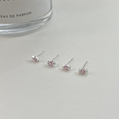 E廠【XDQ11293E】S999純銀迷你粉紅糖果耳環女甜美可愛ins鑲鋯石通勤耳飾品潮
 25.11-2