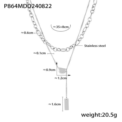 B廠【P864】小眾設計感輕奢ins潮 相思豆吊墜不鏽鋼鍍18k真金方牌雙層項鍊女 24.08-5